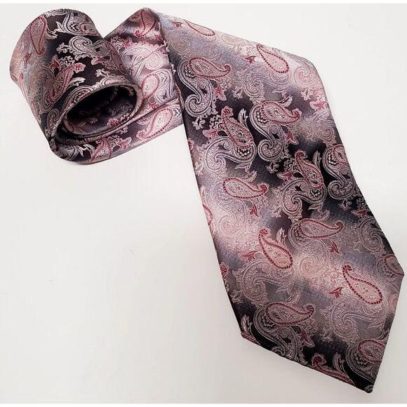 Pronto Uomo Necktie Paisley in Taupe/Pink/Rose 100% Silk Hand Made Tie - Picture 1 of 9